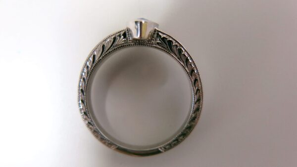 Hand Engraved Bezel Set Engagement Ring