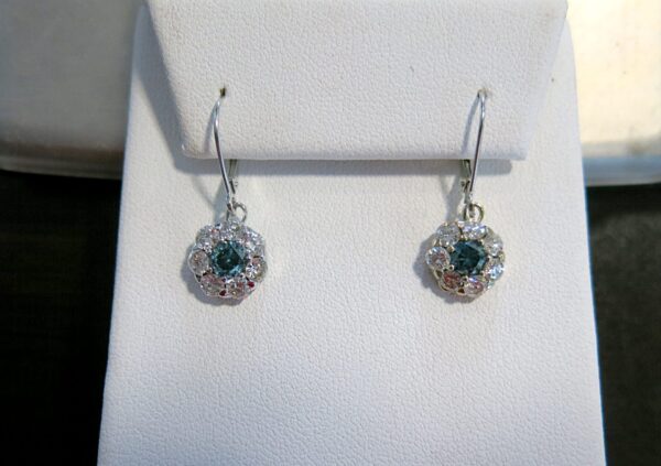 Blue & White Diamond Halo Earrings