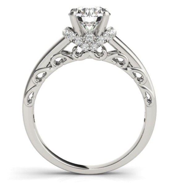 V Halo Heart Scrolled Cathedral Ring