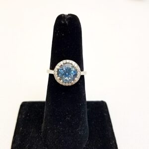 Aquamarine & Diamond Halo Ring