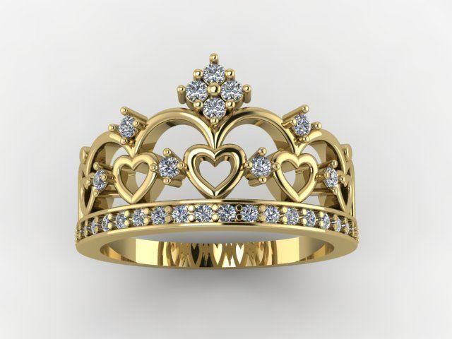 14K Yellow Gold Crown Diamond Ring-81106y14