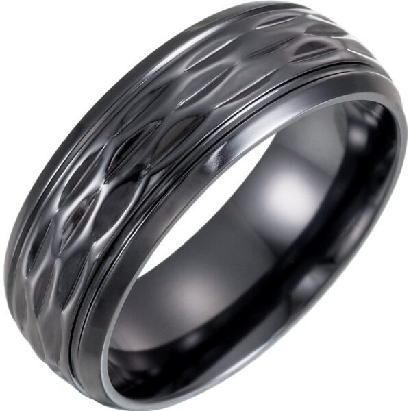 Patterned Black Titanium Wedding Ring