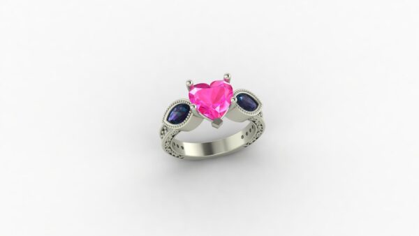 Scrolled 3 stone engagement ring