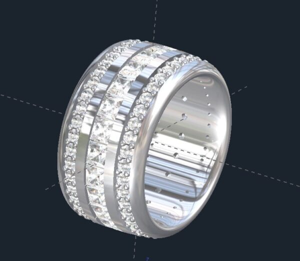 Men's 3 Row Diamond Wedding Ring