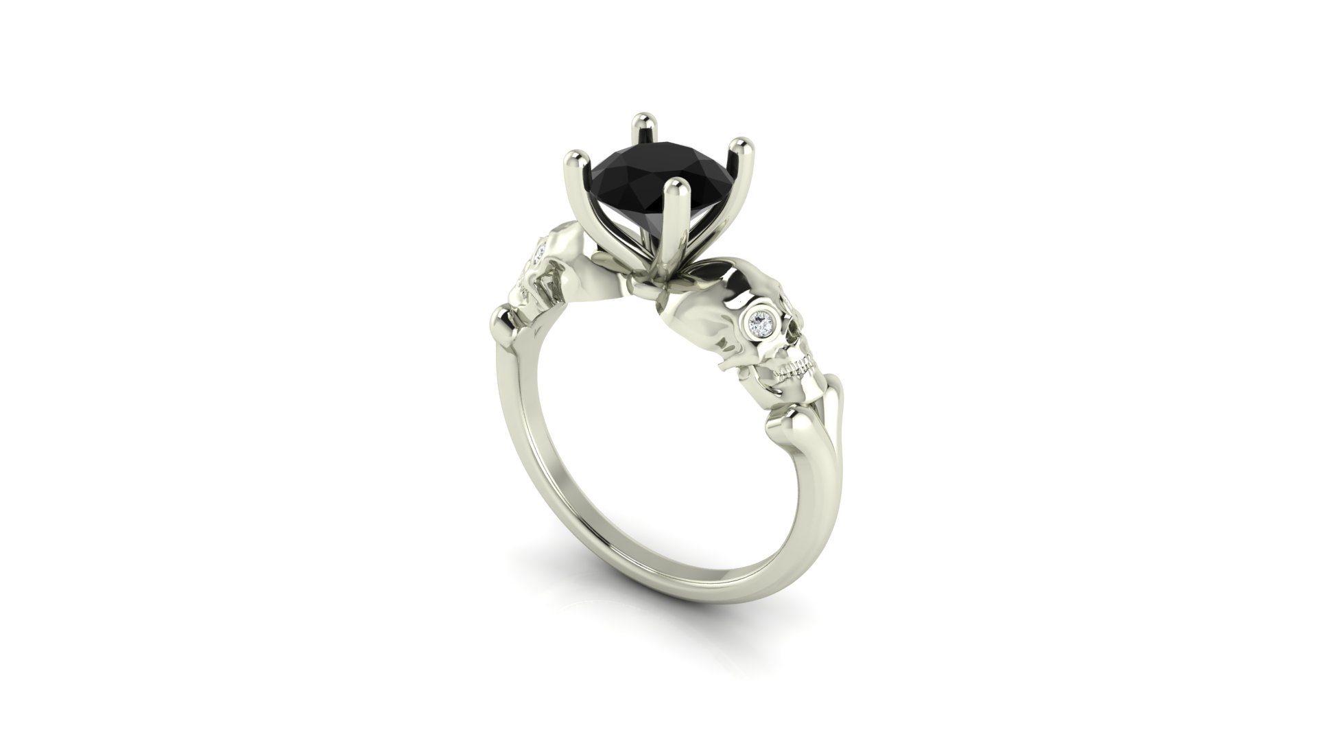 White Topaz and Black Sapphire Skull Wedding Ring | hellcatjewellery