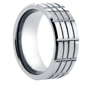 Grooved Tungsten Wedding Ring