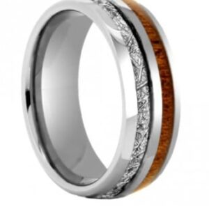 Meteorite Wood Inlay Tungsten Wedding Ring