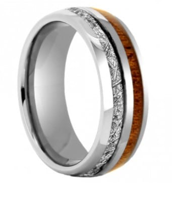Meteorite Wood Inlay Tungsten Wedding Ring