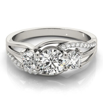 14K White Gold 3 Stone Split Shank Engagement Ring - 39911556