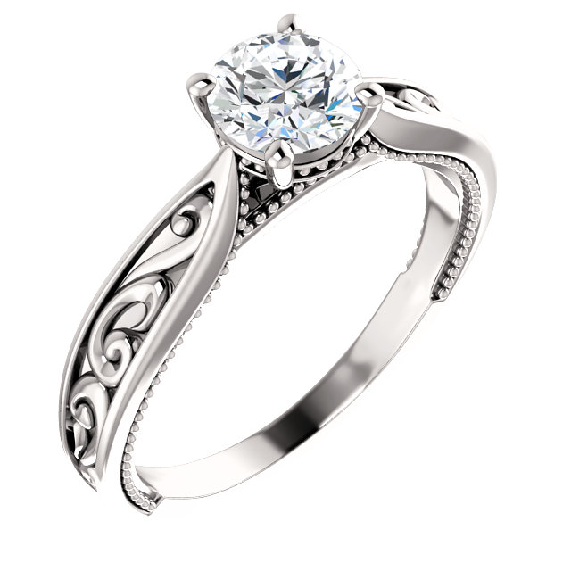 Milgrained Cathedral Solitaire Engagement Ring