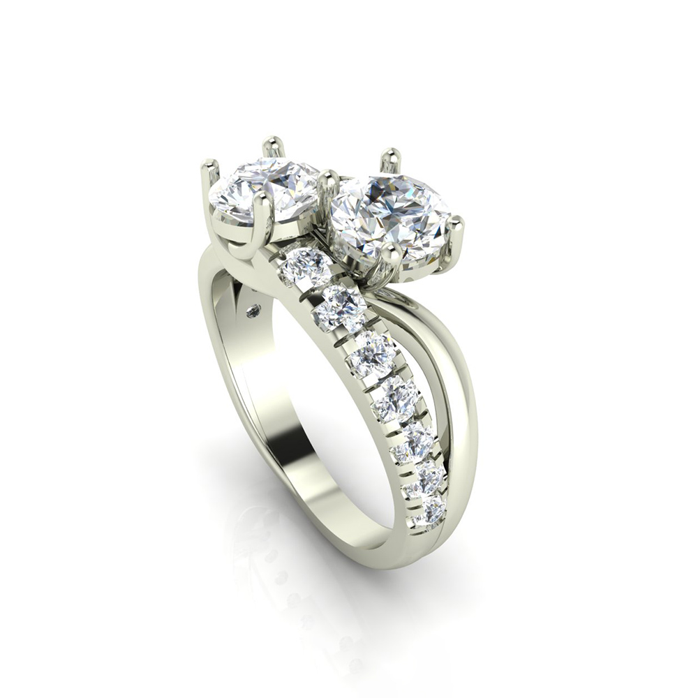 French Pave 2 Stone Engagement Ring