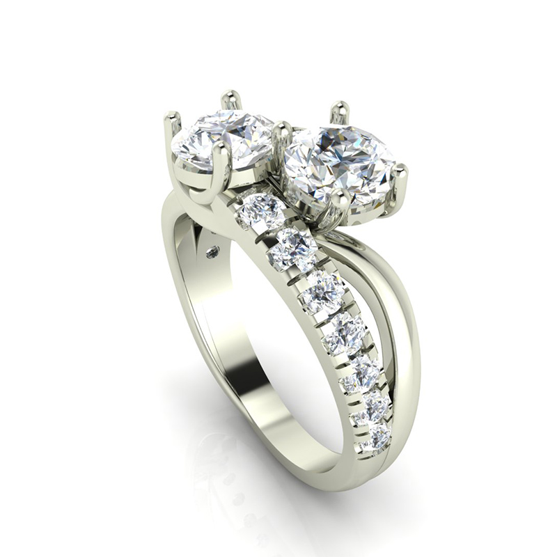 Forever One Moissanite Engagement Rings -Graduated 2 Stone Engagement Ring