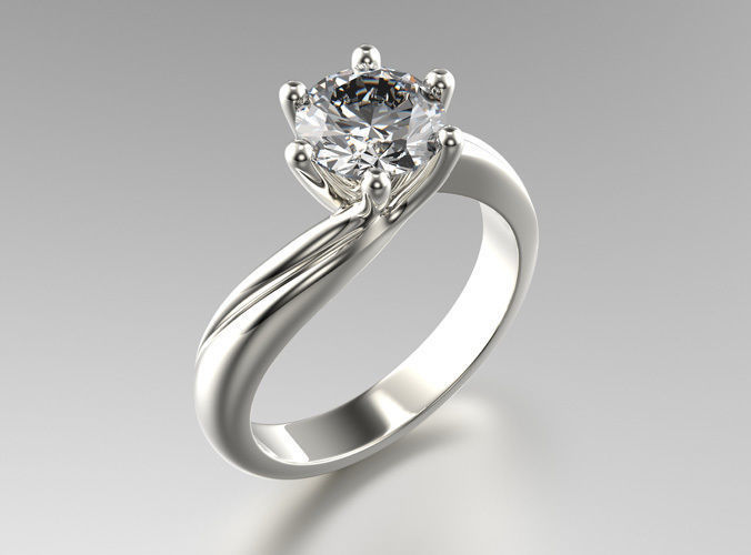 Sculptural 6 Prong Solitaire Engagement Ring