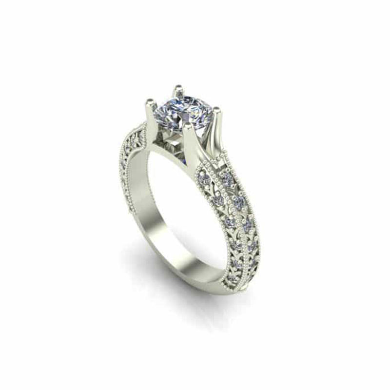 Milgrained Art Deco Engagement Ring