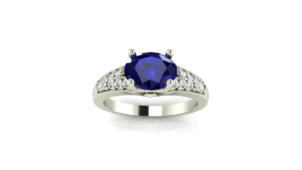 Hand Engraved Split Shank Sapphire Engagement Ring