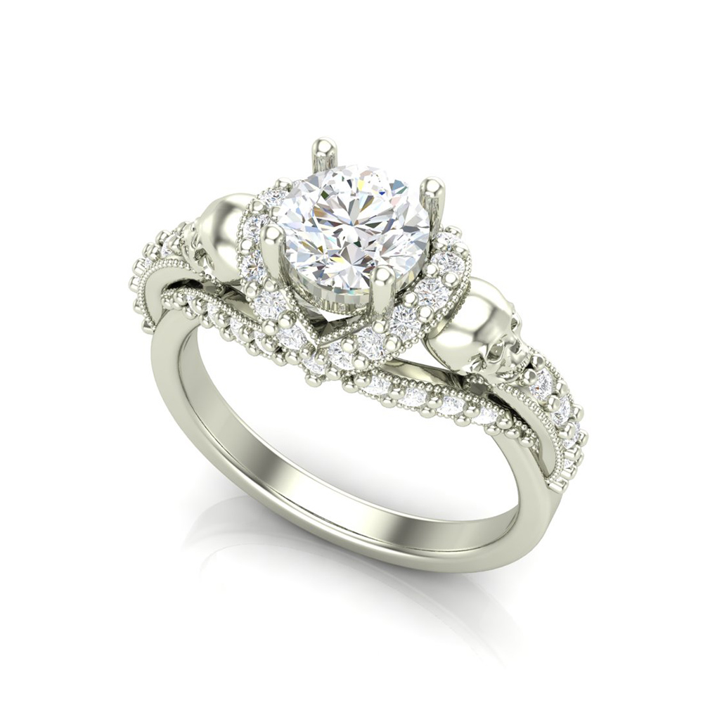 V Halo Skull Engagement Ring