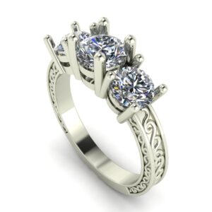Patterned 3 Stone Engagement Ring