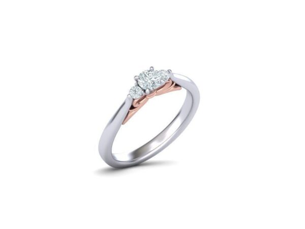 2 Tone Three Stone Engagement Ring