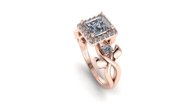 Princess Floral Halo Engagement Ring