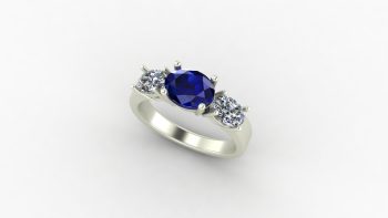 East West three stone engagement ring