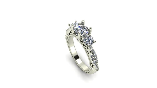 Filigreed 3 Stone Engagement Ring