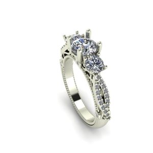Filigreed 3 Stone Engagement Ring