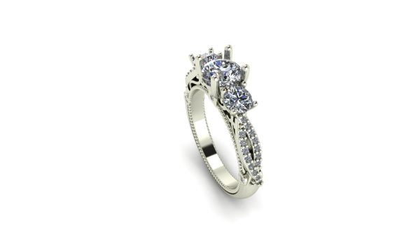 Filigreed 3 Stone Engagement Ring