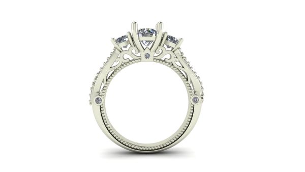 Filigreed 3 Stone Engagement Ring