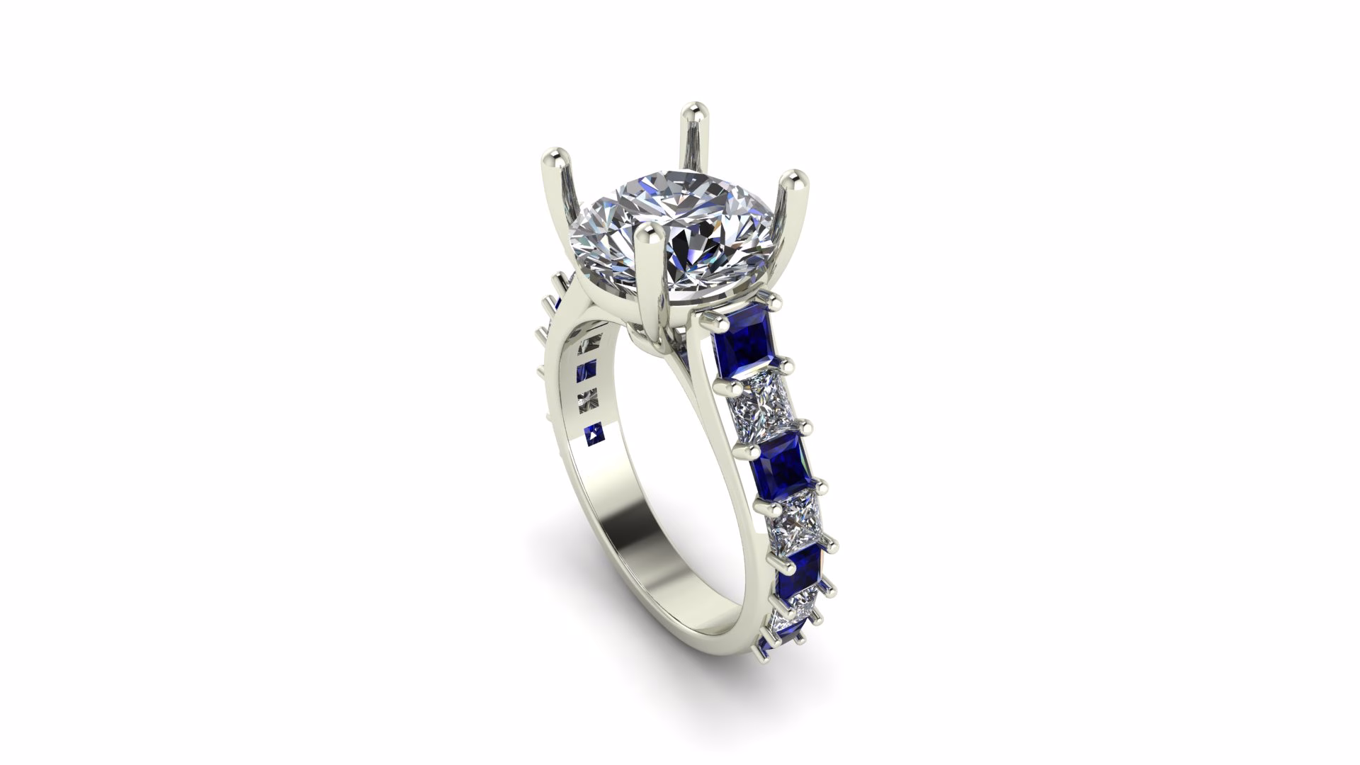 Diamond And Sapphire Cathedral Engagement Ring