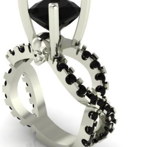 I Do Wedding Rings- 1.5ct Round Cut Diamond Skull Wedding Rings in 14k  White Gold and Black Enamel from Black Diamonds New York