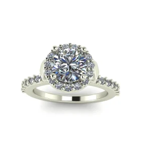 Halo engagement ring with center diamond and surrounding stones