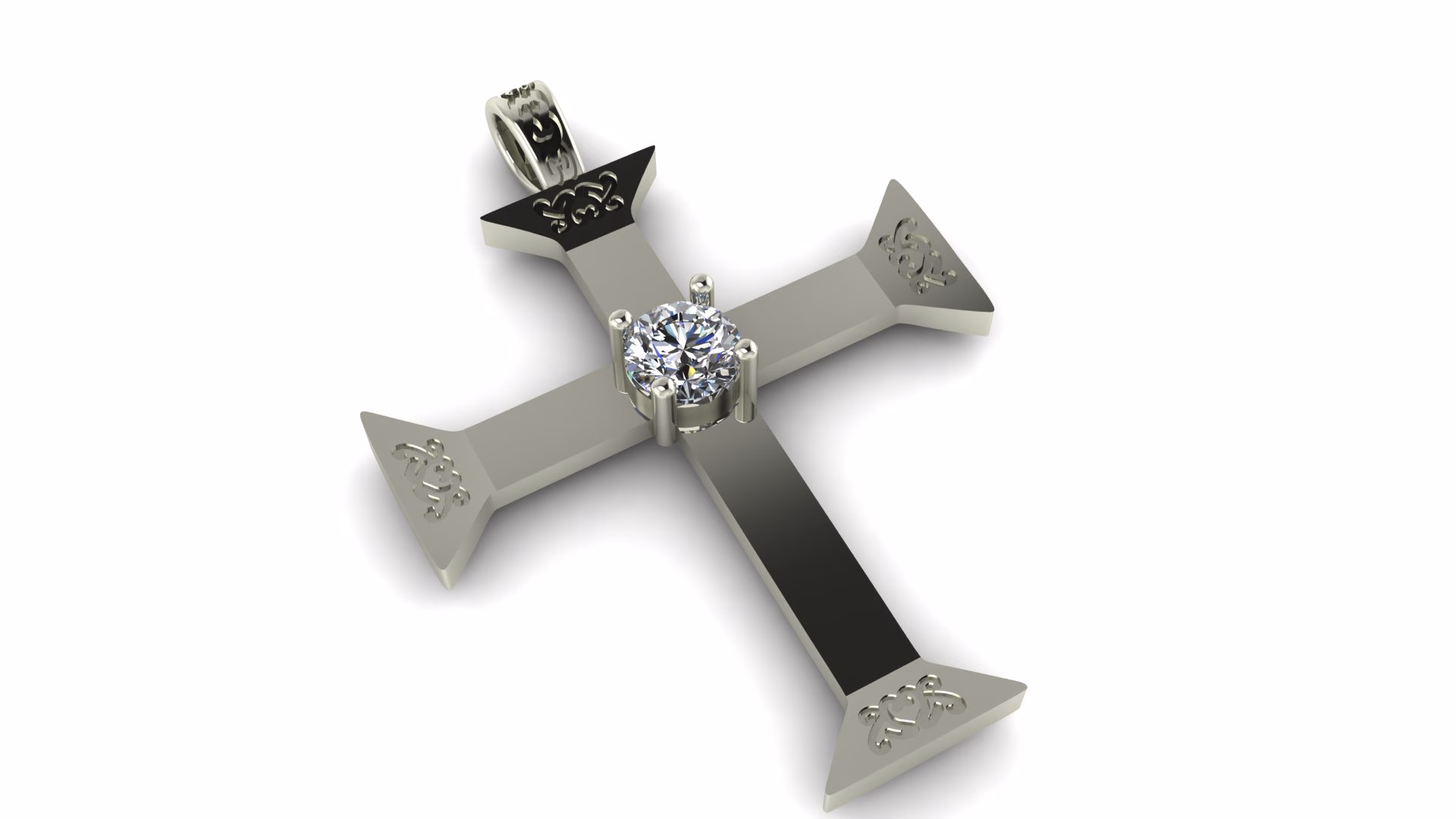 Diamond Scrollwork Cross Pendant